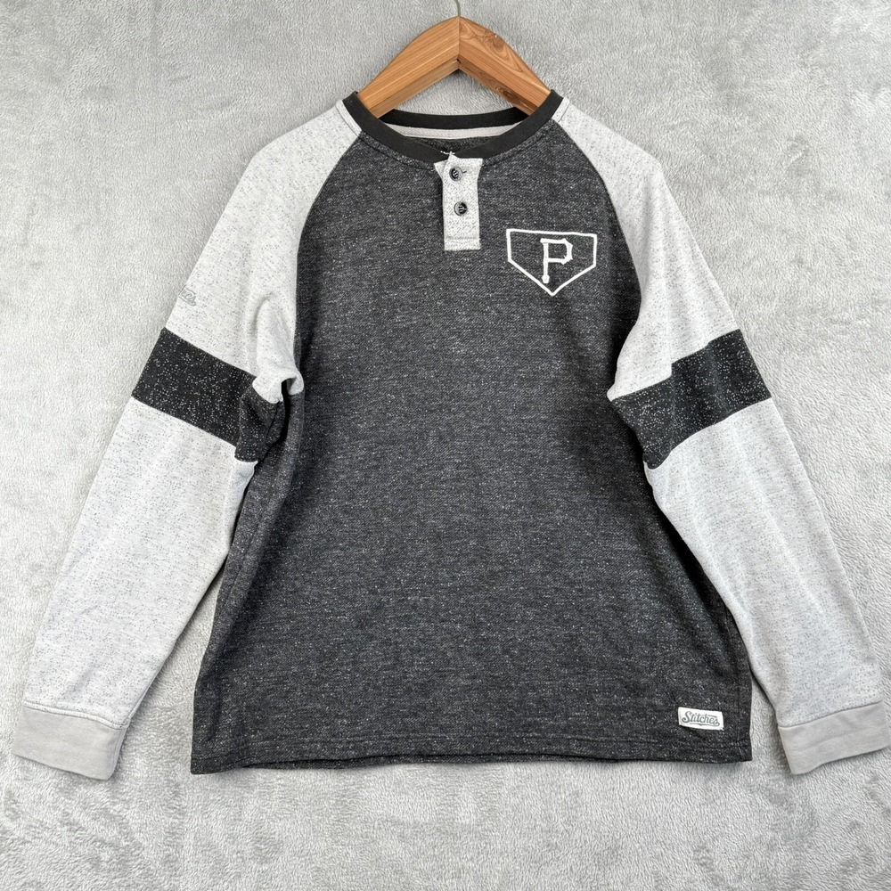 Stitches Pittsburgh Pirates Henley Shirt Mens XL Gray Vintage Logo MLB Sports